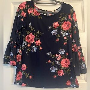 Nine Britton Floral Navy Top with Pink and Blue Accents